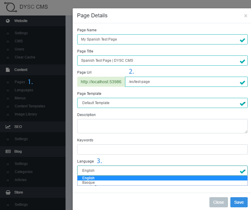 setting page language